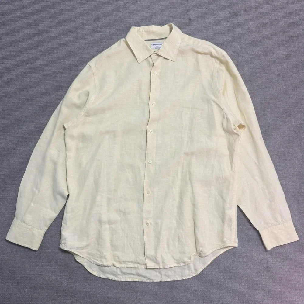 Banana Republic Shirt‎ Mens XL Yellow Linen Button Down Long Sleeve Collared